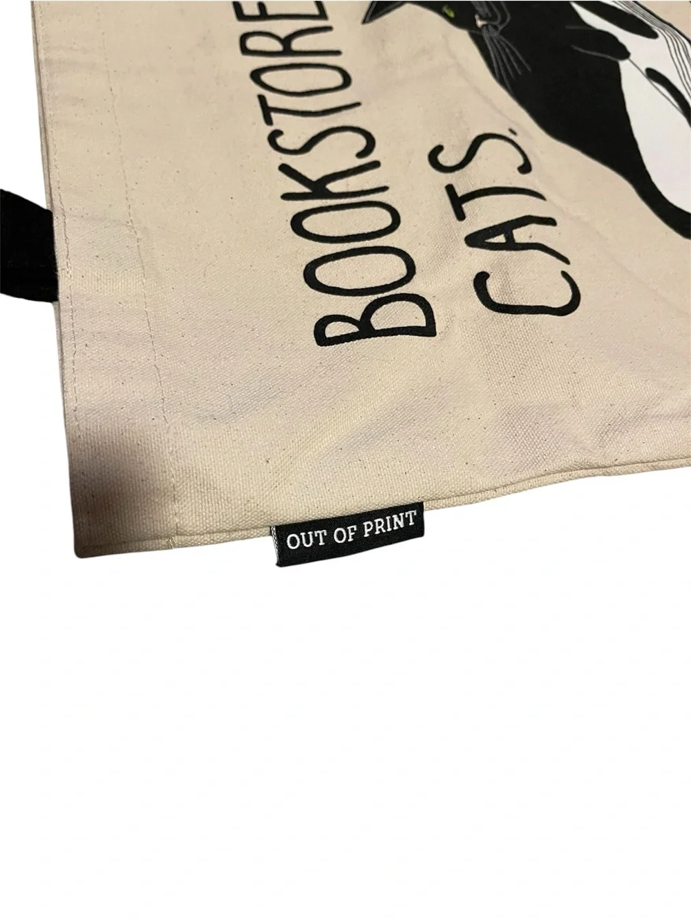 Out of Print Cream Tote with Black Cat Design